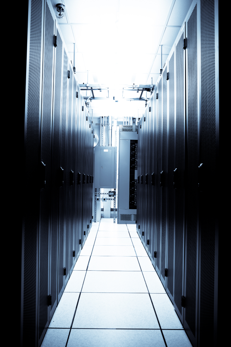 Modern colocation data center aisle with server racks